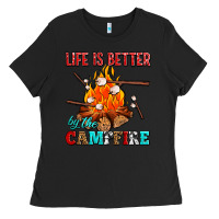 Black life is better by the campfire with marshmallows Ladies Tee - AdoDesignShop