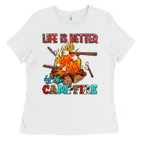 White life is better by the campfire with marshmallows Ladies Tee - AdoDesignShop