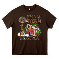 Chocolate Brown small town christmas with barn and cactus Heavy Core Tee - AdoDesignShop