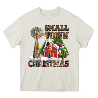 Cream small town christmas with barn and cactus Heavy Core Tee - AdoDesignShop