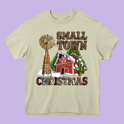 Small Town Christmas With Barn And Cactus Heavy Core Tee Designed By Adodesignshop