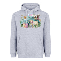 Heather Grey Easter truck farm animals Easter Day Heavyweight Hoodie - HowdyJamesFarm