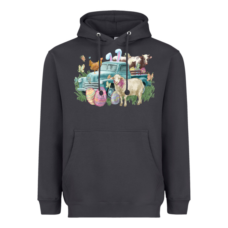 Easter Truck Farm Animals Easter Day Heavyweight Hoodie by HowdyJamesFarm | Teevron
