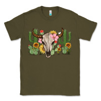 Army Green bull skull with cactus Classic Tee - MaliasSmallBusiness