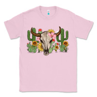 Bubblegum Pink bull skull with cactus Classic Tee - MaliasSmallBusiness