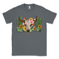 Charcoal Heather bull skull with cactus Classic Tee - MaliasSmallBusiness