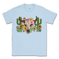 Dusty Blue bull skull with cactus Classic Tee - MaliasSmallBusiness