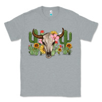 Heather Grey bull skull with cactus Classic Tee - MaliasSmallBusiness