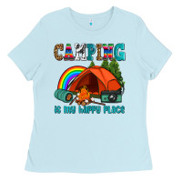 Baby Blue camping is my happy  place Ladies Tee - AdoDesignShop
