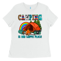 White camping is my happy  place Ladies Tee - AdoDesignShop