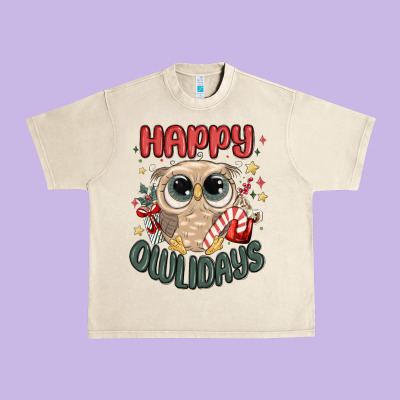 Happy Owlidays Urban Heavy Tee Designed By Maliassmallbusiness