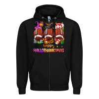 Black happy hallothanksmas football Zipper Hoodie - texasbilliewilder
