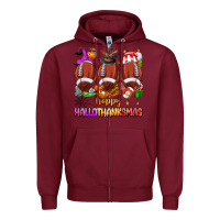 Burgundy happy hallothanksmas football Zipper Hoodie - texasbilliewilder
