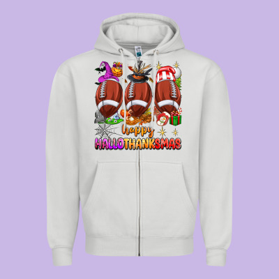 Happy Hallothanksmas Football Zipper Hoodie Designed By Texasbilliewilder