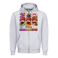 Heather Grey happy hallothanksmas football Zipper Hoodie - texasbilliewilder
