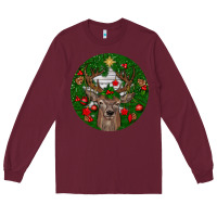 Burgundy deer christmas Long Sleeve Tee - BundleAndBundleShop