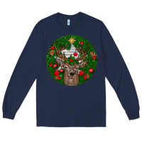 Navy deer christmas Long Sleeve Tee - BundleAndBundleShop