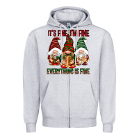 Heather Grey It's fine i'm fine everything is fine Zipper Hoodie - NancyCooperArtShop