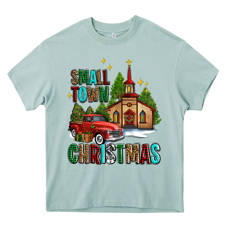 Small Town Christmas Church Western Truck Heavy Core Tee by AdoDesignShop | Teevron