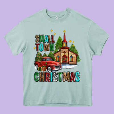Small Town Christmas Church Western Truck Heavy Core Tee Designed By Adodesignshop