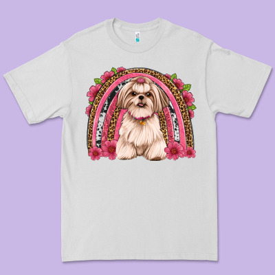 Shih Tzu Floral Rainbow Premium Tee Designed By Artiststas