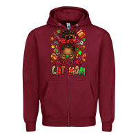 Burgundy santas favorite cat mom Zipper Hoodie - texasbilliewilder