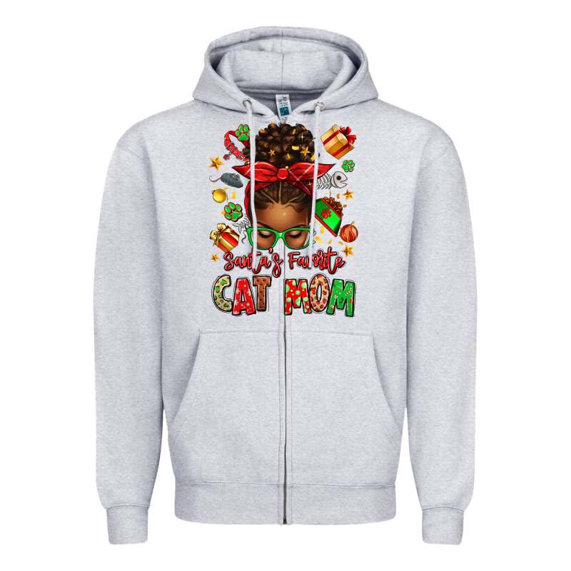 Santas Favorite Cat Mom Zipper Hoodie by texasbilliewilder | Teevron