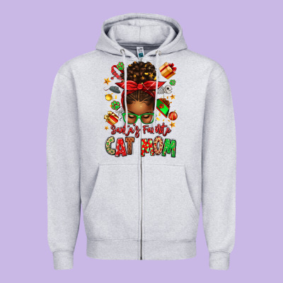 Santas Favorite Cat Mom Zipper Hoodie Designed By Texasbilliewilder