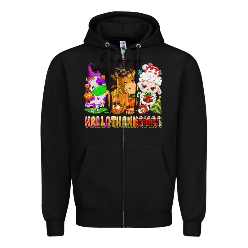 Happy Hallothanksmas Farm Animals Zipper Hoodie by texasbilliewilder | Teevron