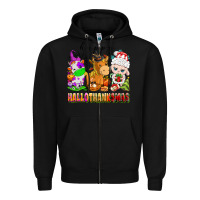 Black happy hallothanksmas farm animals Zipper Hoodie - texasbilliewilder