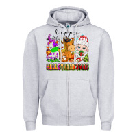 Heather Grey happy hallothanksmas farm animals Zipper Hoodie - texasbilliewilder