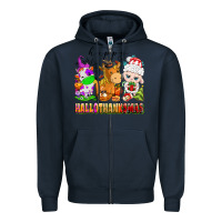 Navy happy hallothanksmas farm animals Zipper Hoodie - texasbilliewilder