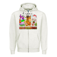 Oatmeal Heather happy hallothanksmas farm animals Zipper Hoodie - texasbilliewilder