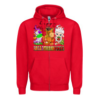 Red happy hallothanksmas farm animals Zipper Hoodie - texasbilliewilder