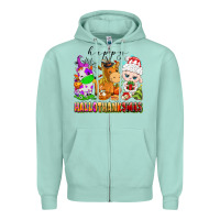Seafoam happy hallothanksmas farm animals Zipper Hoodie - texasbilliewilder