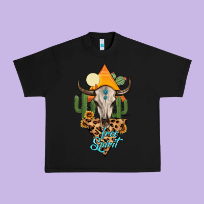 Free Spirit Bull Skull Urban Heavy Tee Designed By Maliassmallbusiness
