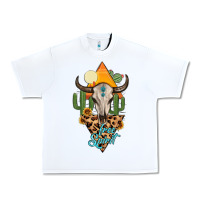 White free spirit bull skull Urban Heavy Tee - MaliasSmallBusiness