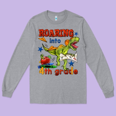 Roaring Into 4th Grade Long Sleeve Tee Designed By Bundleandbundleshop