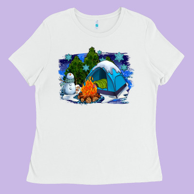 Winter Camping With Camp Fire Ladies Tee Designed By Adodesignshop