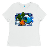 White winter camping with camp fire Ladies Tee - AdoDesignShop