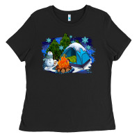 Black winter camping with camp fire Ladies Tee - AdoDesignShop