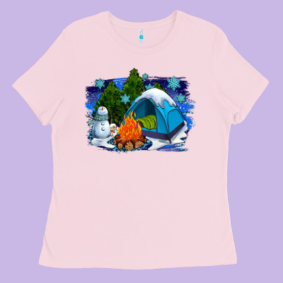 Winter Camping With Camp Fire Ladies Tee Designed By Adodesignshop