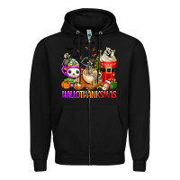 Black happy hallothanksmas skeleton coffee cups Zipper Hoodie - texasbilliewilder