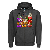 Charcoal Heather happy hallothanksmas skeleton coffee cups Zipper Hoodie - texasbilliewilder