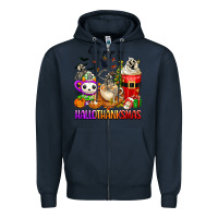 Navy happy hallothanksmas skeleton coffee cups Zipper Hoodie - texasbilliewilder