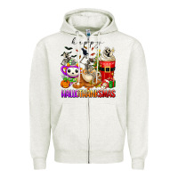 Oatmeal Heather happy hallothanksmas skeleton coffee cups Zipper Hoodie - texasbilliewilder