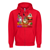 Red happy hallothanksmas skeleton coffee cups Zipper Hoodie - texasbilliewilder