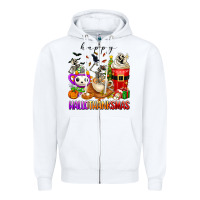 White happy hallothanksmas skeleton coffee cups Zipper Hoodie - texasbilliewilder