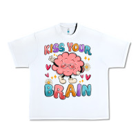 White kiss your brain Urban Heavy Tee - MaliasSmallBusiness