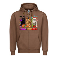 Chestnut happy hallothanksmas cats Zipper Hoodie - texasbilliewilder